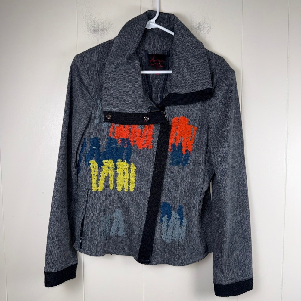 Aventures des Toiles Gray Embroidered Asymmetrical Jacket Women‎ Size 40